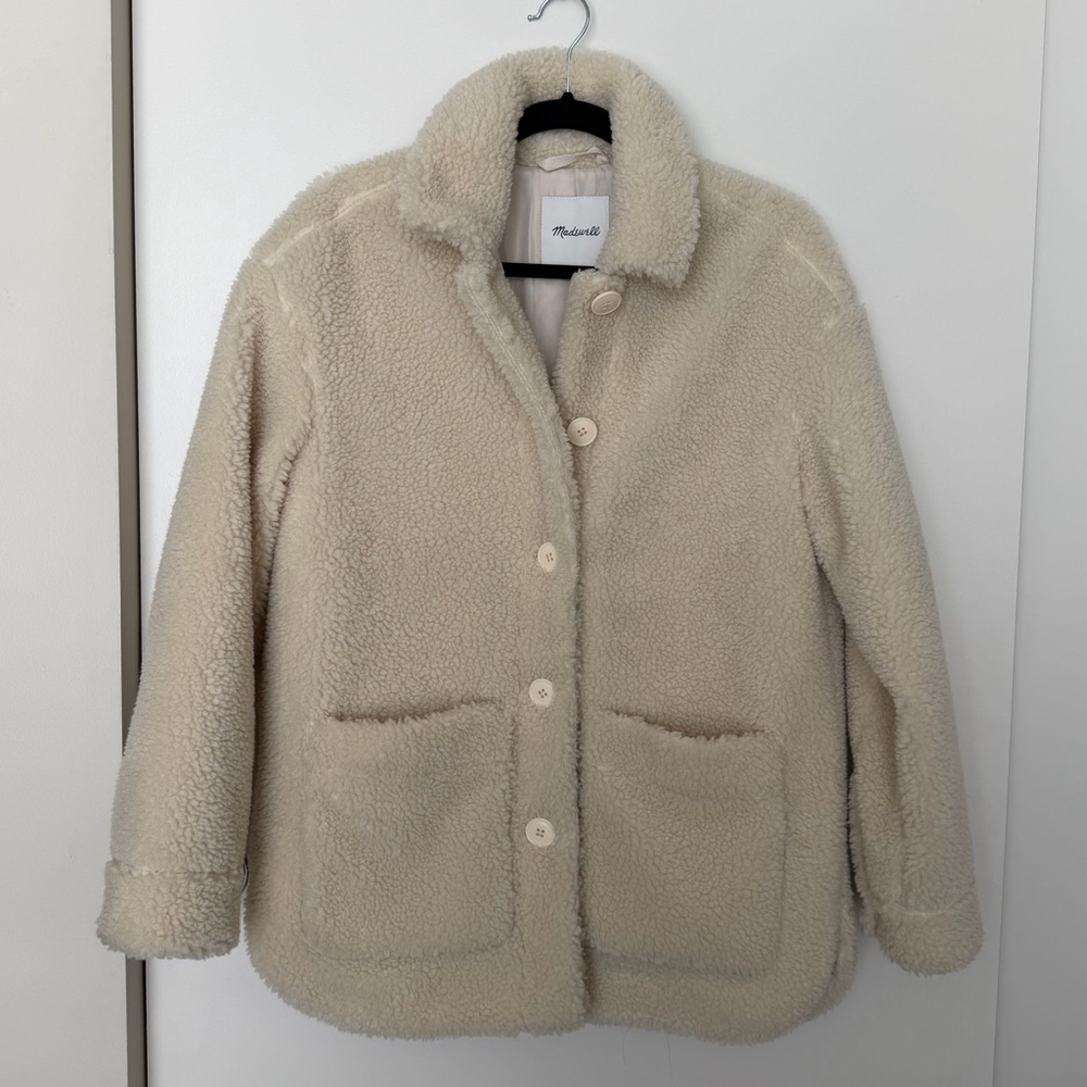 Madewell Cream Sherpa Button-Front Jacket